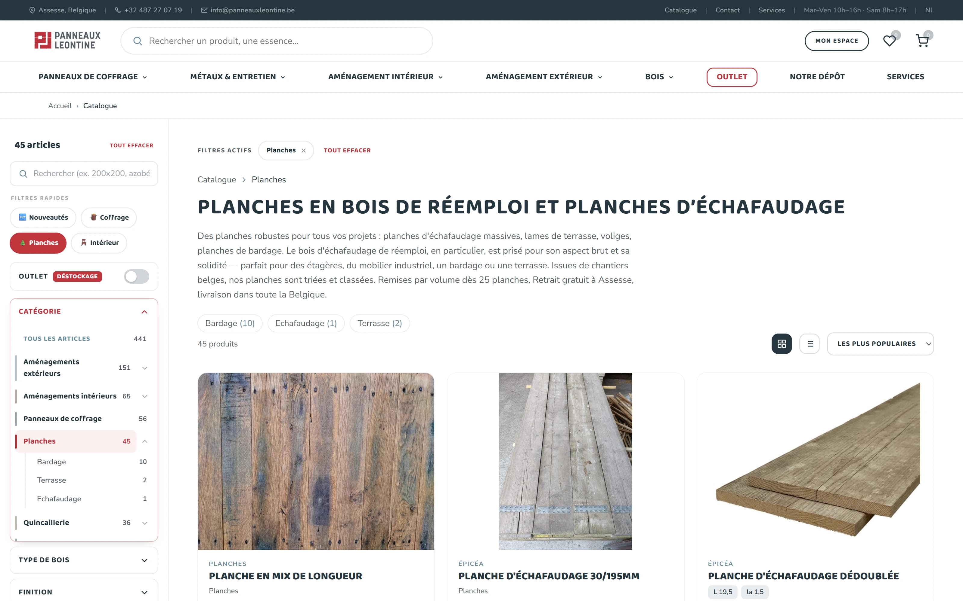 Catalogue filtered to boards, with contextual facets