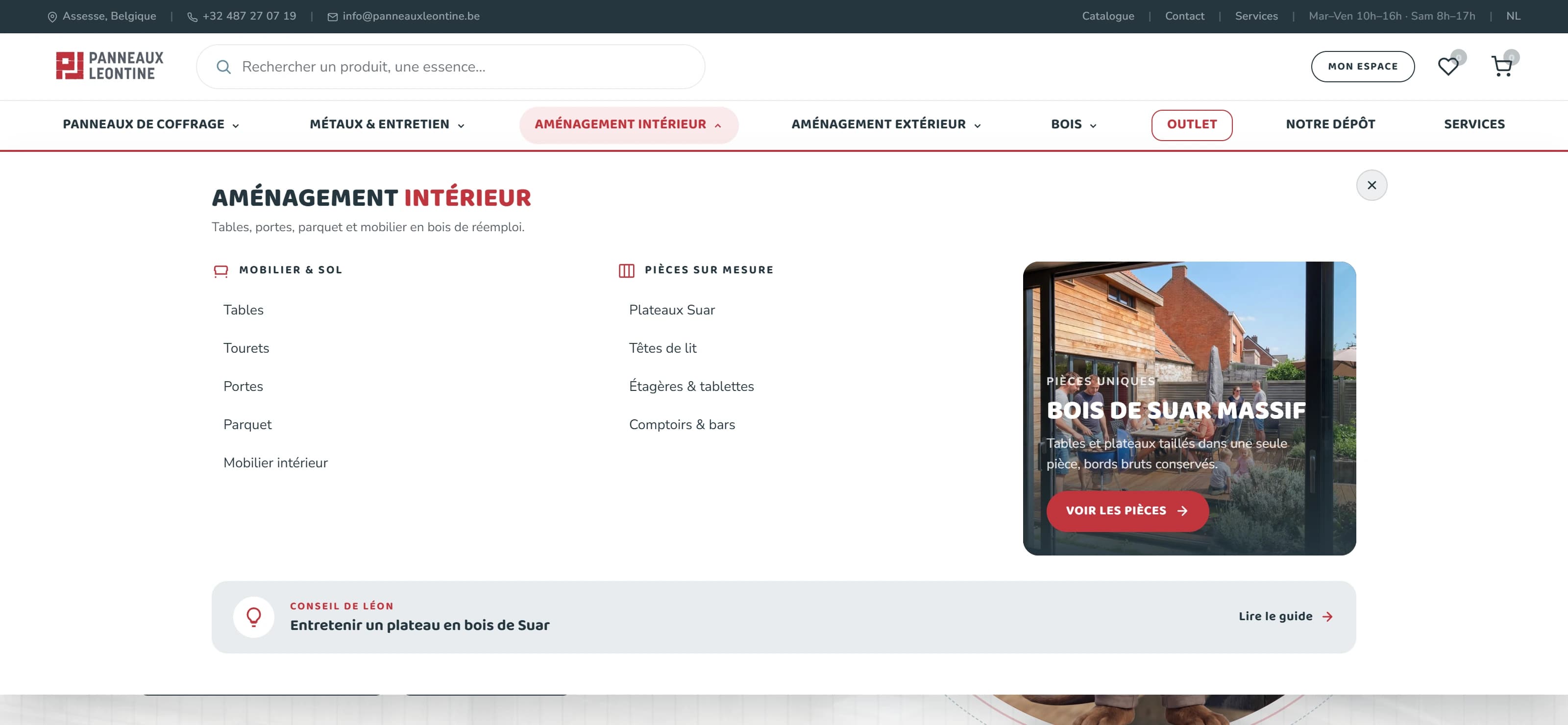 Mega menu of product families