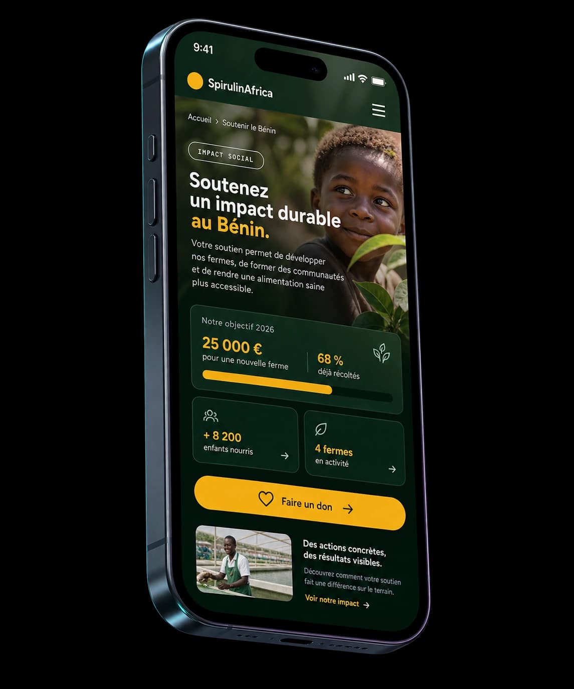 Support Benin page on mobile